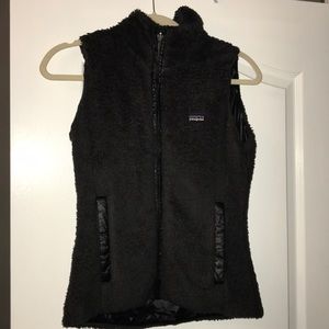 Patagonia black furry vest. Reversible